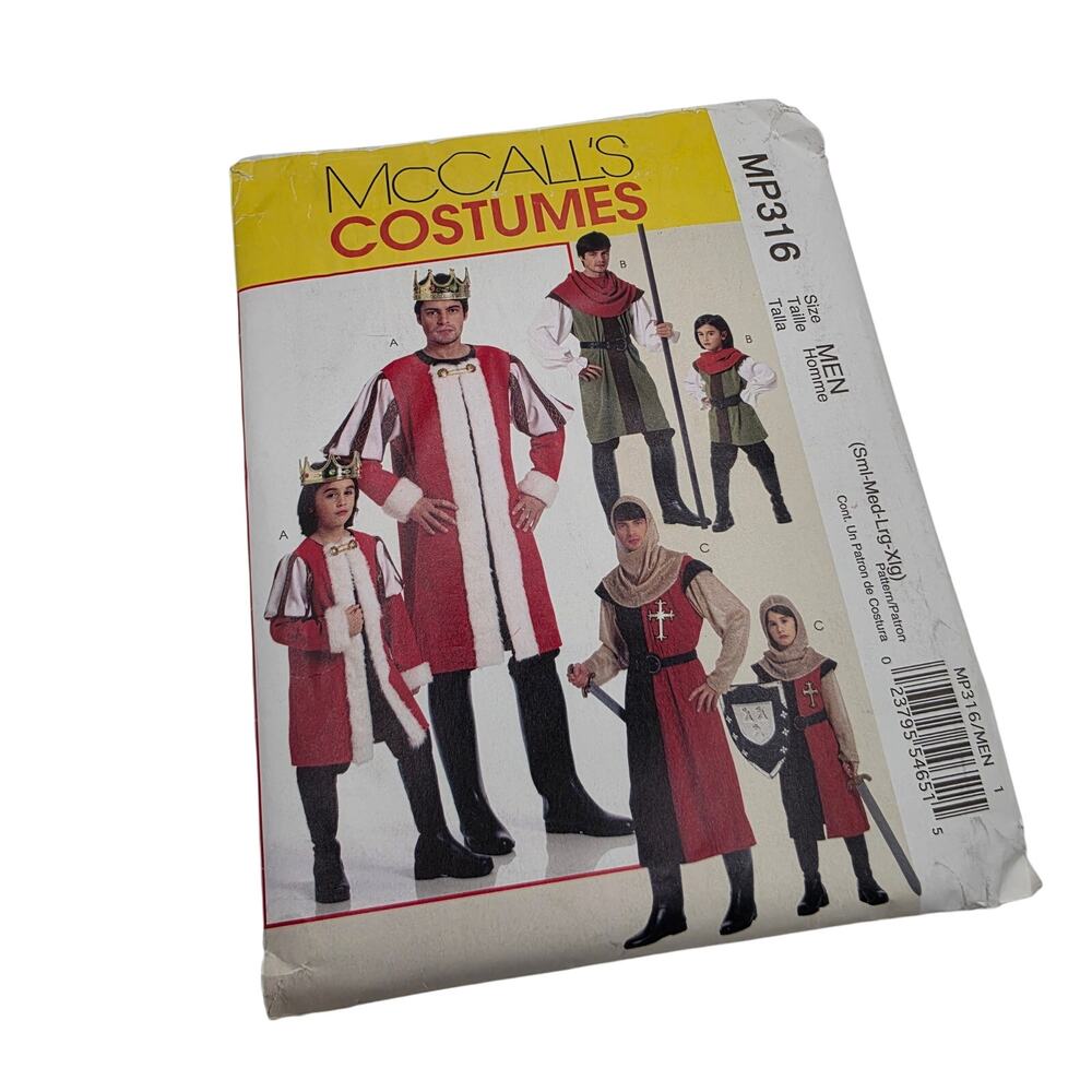 McCalls MP316 Men Medieval Renaissance Costume Sewing Pattern King Knight S-XL